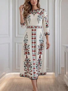 Miaspire 女士时尚优雅印花七分袖中长连衣裙 - 彩色 - 查看 4