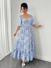 Elenzga Robe d'été élégante en tissu tressé pour femmes grandes tailles, manches courtes, décontractée, idéale pour les vacances à la plage - Bleu et Blanc - Voir 5