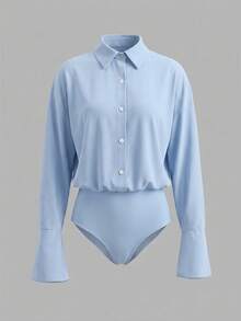 Cévolie Women's Casual Everyday Commute Versatile Bodysuit - Blue - View 4