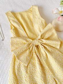 Vestido mini sin espalda sin mangas con decoración de lazo de unicolor para mujer - Amarillo - Ver 4
