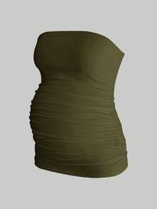 Modmama 2 piezas Camisetas de tirantes plisadas de unicolor, cómodas y ligeras, para embarazadas, de estilo casual y minimalista para uso diario - Verde militar - Ver 5