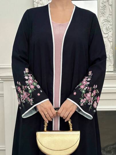 Al Najma Áo Abaya dài tay thêu hoa thanh lịch kiểu Ả Rập dành cho nữ cỡ lớn