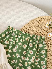 Emery Rose Kids Emery Rose Kids 2件套女童无袖纯色圆领休闲上衣和长裤套装，带荷叶边的幼儿女童夏季套装；2件套幼儿女童可爱复古风碎花套装，夏季服装；儿童夏季两件套女童服装；少女服装裤装套装；女童无袖上衣和碎花阔腿裤套装，带蕾丝边，非常适合夏季玩耍；夏季服装；春季女童套装；两件套女童裤装；少女两件套夏季服装，荷叶边飘逸套装，女童裤装和上衣 - 綠色 - 查看 7