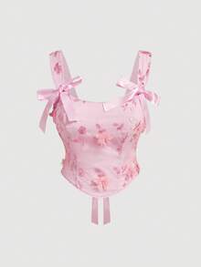 SHEIN MOD Bralette Bordir Romantis Jala Merah Muda Ukuran Plus untuk Wanita, Elegan Gaya Istana Vintage, Cocok untuk Kencan dan Pesta - Berwarna merah muda - View 9