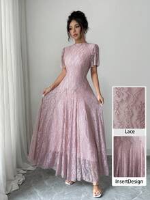 Modelyn Đầm nữ kiểu Pháp thiết kế cổ lửng, eo thắt, xẻ tà. - Bụi hồng - Xem 1