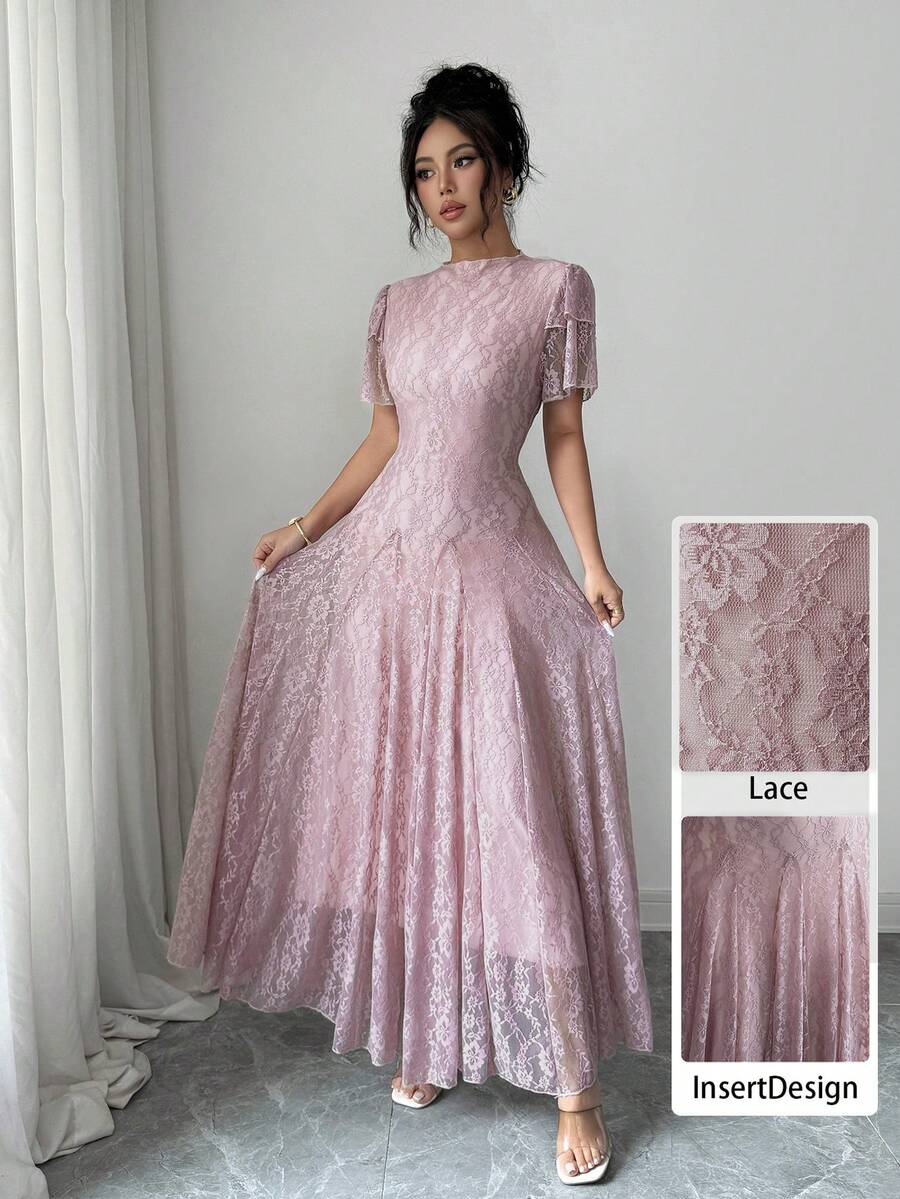 Modelyn Đầm nữ kiểu Pháp thiết kế cổ lửng, eo thắt, xẻ tà. - Bụi hồng - Xem 1