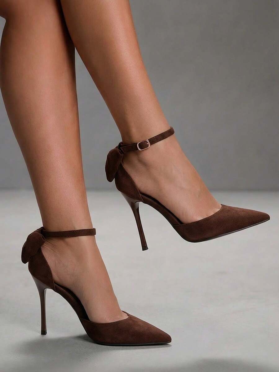 CUCCOO SZL Women's Casual Fashionable Simple Ankle Strap Pointed Toe High Heels, Summer - dark brown - View 1