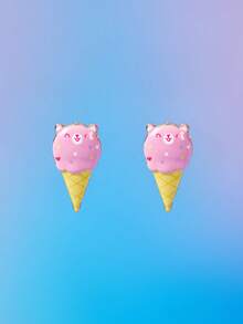 SHEIN X Care Bears New Creative Cartoon Cute Bear Dripping Oil Exquisite Stud Earrings, IP Joint Design, Cute Personalized, Simple And Generous - Pink - View 4