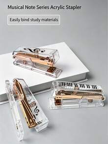 Madebyblanc 1个音符钢琴造型订书机，亚克力外壳，带订书钉，手持式小型订书机，适用于学生、教师、办公用品、家庭、办公室、学校、图书馆等场所的装订工作。 - 多色 - 查看 5