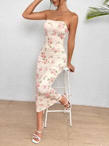 SHEIN PETITE 夏季粉色碎花修身吊带连衣裙 - 彩色 - 查看 6