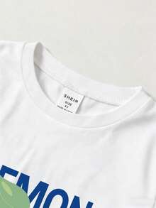 SHEIN Playful Pals Bộ đồ thường ngày cho bé trai gồm áo thun ngắn tay và quần short in chữ và quả chanh. - Nhiều màu - Xem 5
