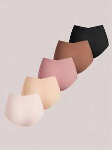 Veilyse 5pcs/Pack Women's Seamless Hipster Panties, Comfortable High Waist Briefs, Skin-Friendly, Versatile Colors - Multicolor - View 3