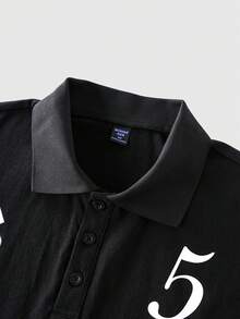 ROMWE MEN Áo polo nam tay ngắn in họa tiết tối giản - màu đen - Xem 3