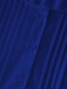 Linhara Plus Size Women Round Neck Button-Up Shirt, Spring/Summer - Royal Blue - View 6