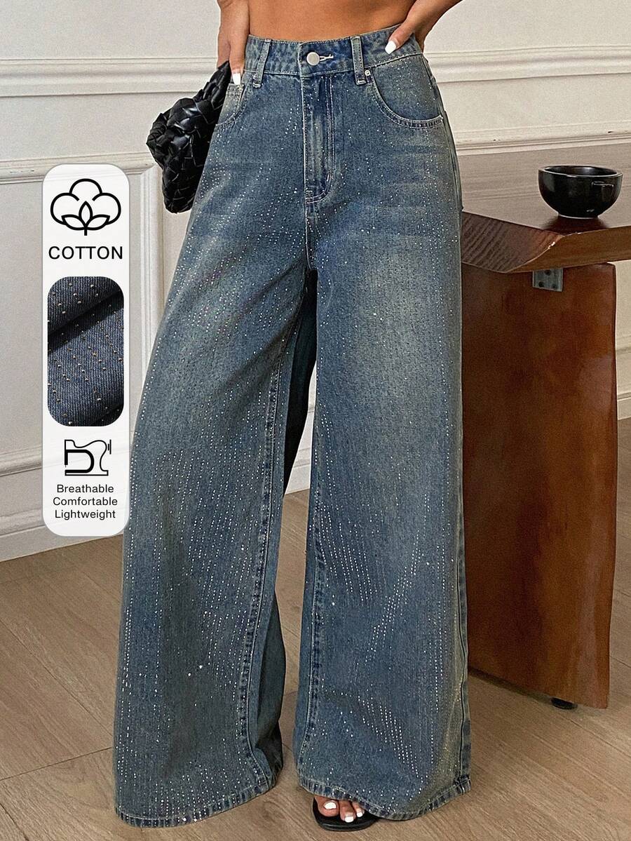 DAZY Casual Vintage Distressed Blue Straight Leg Jeans For Women, Spring & Summer - Blue - View 1