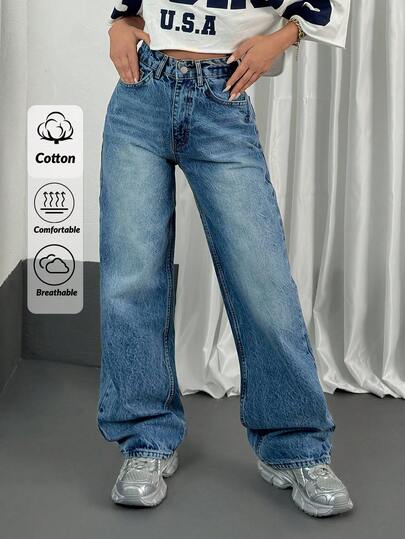 EURMUSE HIGH WAIST STRAIGHT JEAN CASUAL STYLE Women S Outfits Petite Womens Set Women S Dress Pants Women S Clothes Women S Bottoms Women Summer Clothing Woman S Summer Clothes