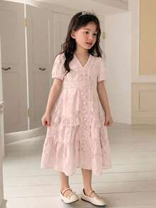 DAZY Vestito da ragazza con scollo a V, decorato con volant e motivo floreale, abbigliamento autunnale per giovani ragazze - Rosa - Visualizzare 3