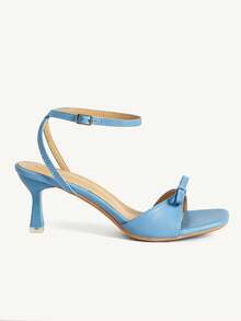 CUCCOO CHICEST French Girl Style Blue Bow Sandals, Buckle With Stiletto And Square Toe, Wearing Versatile Shoes Summer Shoes - Blue - View 8