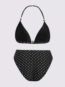 Áo bikini hai dây chấm bi thoải mái thường ngày dành cho thiếu nữ - màu đen - Xem 2