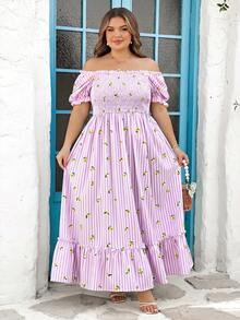 SHEIN CURVE+ Curve Size US22 Pink Summer Boho Picnic Vacation Holiday,Bohemia Ditsy Floral Dress,Seaside Beach Vacation,Music Festival,Graduation Outfit - Purple - View 6