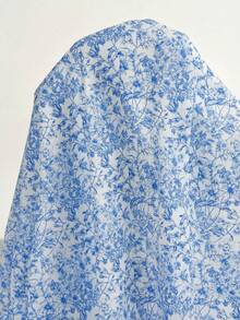 SHEIN 夏季孕妇休闲碎花方领连衣裙 - 藍白色 - 查看 7
