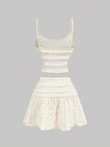 SHEIN MOD Women's Apricot Elegant Ruffle Edge Camisole And Mini Skirt 2 Pieces Set - Apricot - View 5