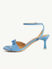 CUCCOO CHICEST French Girl Style Blue Bow Sandals, Buckle With Stiletto And Square Toe, Wearing Versatile Shoes Summer Shoes - Blue - View 10