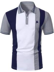 Calvornis Men's Colorblock Casual Short Sleeve Formal Polo Shirt, Ceremony - Multicolor - View 4