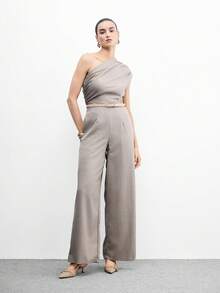 CUCCOO BIZCHIC Zapatos de mujer de tacón de aguja con punta afilada, correa trasera con hebilla, escote bajo, versátiles para uso diario, tacón de gatito, zapatos de mujer de PU brillante - Gris Claro - Ver 2