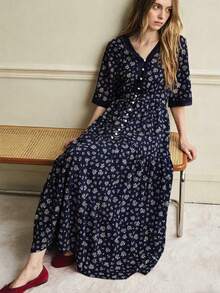MSÉcloséra Vestido de vacaciones, vestido de oficina, vestido elegante, vestido floral, vestido rojo, vestido de encaje, vestido estampado, vestido de primavera/veranoMS2-15 GBZZ - Azul marino - Ver 4