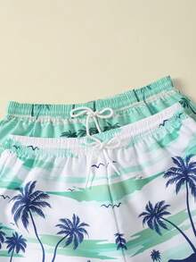 Bañador con cordón en la cintura y estampado de palmeras para adolescentes - Multicolor - Ver 3