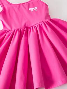 SHEIN Young Girl Solid Color Knit Bow Decor Sleeveless Jumpsuit - Pink - View 8