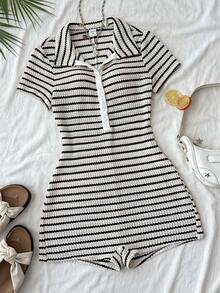 SHEIN Girls Striped Casual Rompers & Jumpsuits, Suitable For Daily Commute, Elegant , Party, Date, Family Gathering, Graduation, Vacation Wear - Multicolor - View 4