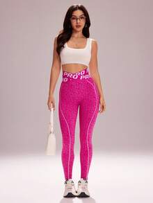 Sovereign Charm Quần legging nữ in chữ, kiểu dáng thường ngày, đa năng, phù hợp mặc hàng ngày và ngoài trời. - Màu Hồng Tươi - Xem 7