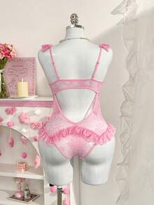 PetitDoll 1 pieza Body de encaje sexy para mujer - Rosa - Ver 2