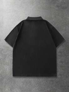 ROMWE MEN Men's Angel Print Short Sleeve Casual Commuter Polo Shirt - Black - View 2