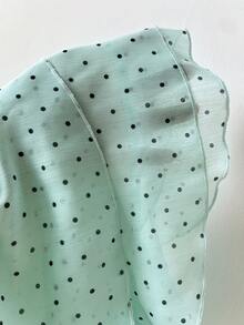 Elamini Women's Polka Dot Pattern Ruffle Trim Halter Neck Top - Green - View 3