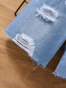 Young BoyLoose Fit Distressed Denim Shorts, Blue - Light Wash - View 5