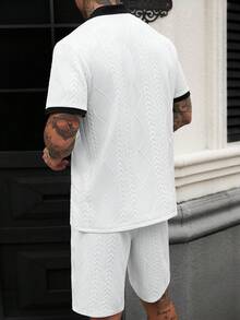 Manfinity CasualCool Bộ đồ nam thường ngày gồm áo sơ mi và quần short phối chất liệu tương phản, thích hợp cho mùa xuân/hè. - Đen và trắng - Xem 2