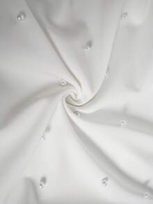 Elenzga Plus Size Elegant White Pearl Decor Square Collar Petal Sleeve Fitted Mermaid Dress Fall - White - View 8
