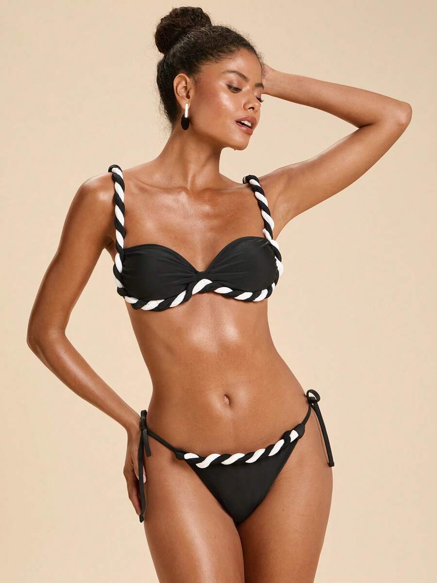 Travachic Women Bikini Sets Summer Beach Vacation Bathing Suit Black And White Sexy - Black - View 1