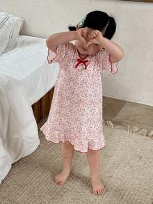 DAZY Infant/Toddler Girls' All-Over Print Casual Tie-Front Short Sleeve Pajamas - Pink - View 5