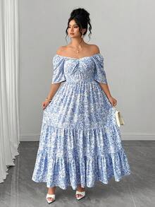 Elenzga Robe d'été élégante en tissu tressé pour femmes grandes tailles, manches courtes, décontractée, idéale pour les vacances à la plage - Bleu et Blanc - Voir 4