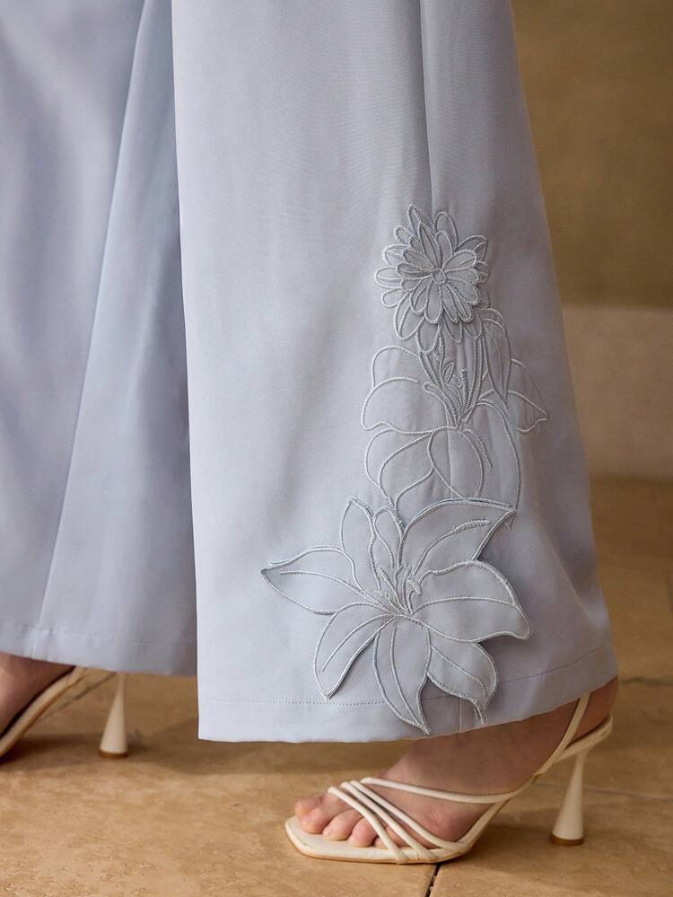 WOMEN'S EMBROIDERED WIDE LEG SUIT PANTS, CASUAL & DATE WEAR, SPRING/SUMMER