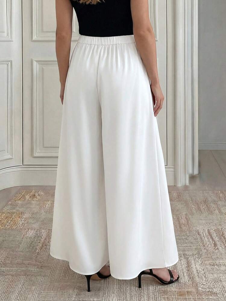 Women's Solid Color Button Design Pocket Wide Leg Loose Pants,Summer Pants,Festival Outfit Women,Going Out Pants,Elegant Pants For Women,Formal Pants, Office Outfits For Women,White Pants