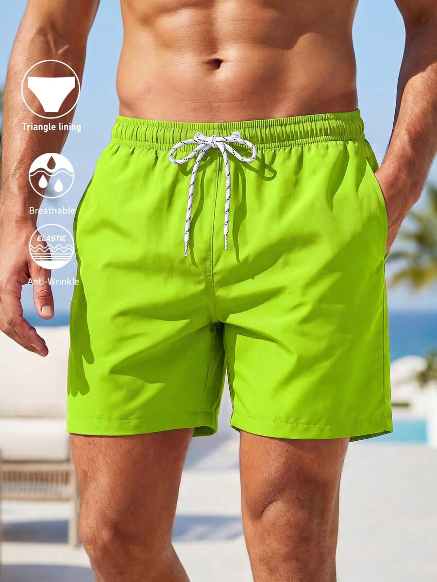 Palasendo Men's Beach Shorts Drawstring Waist Front Tie Pocket Solid Color Resort Casual Hawaiian - Mint Green - View 1