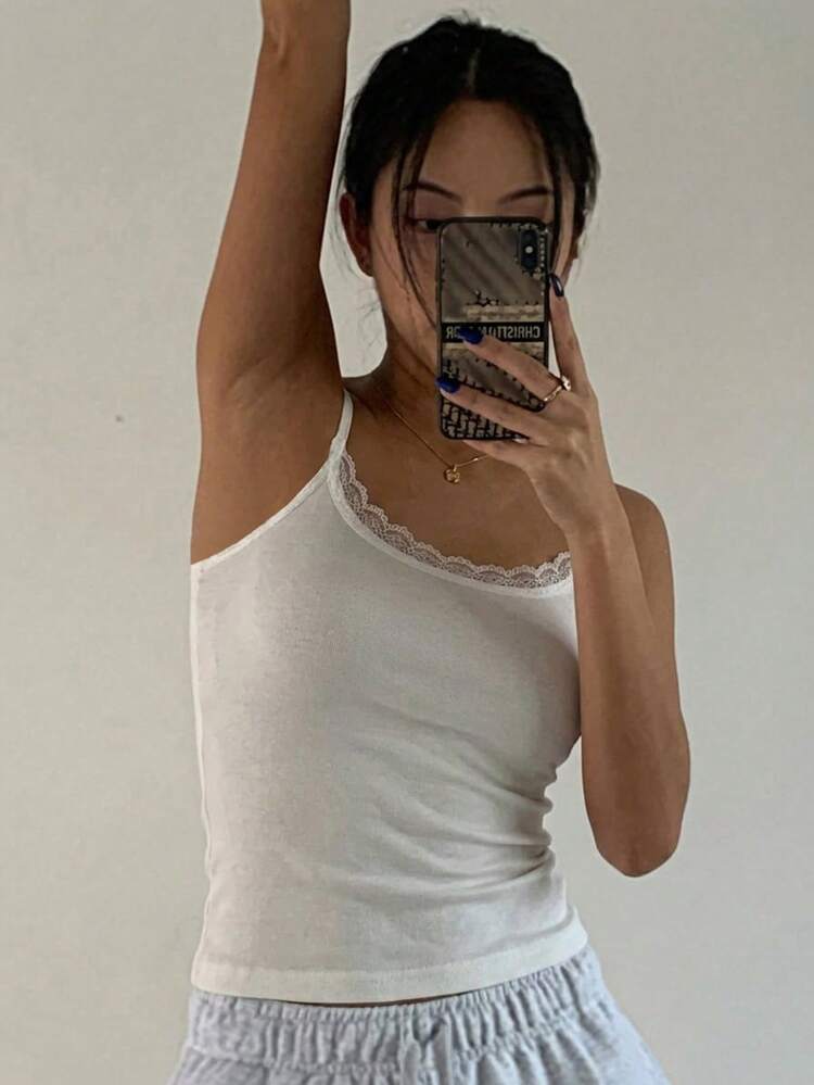 Women's Solid Color Contrast Lace Slim Fit Camisole Summer