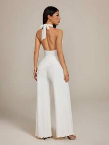 SHEIN PETITE Bộ đồ hai mảnh không tay trễ vai, chất liệu dệt họa tiết, dáng ống rộng, thanh lịch dành cho nữ, thích hợp cho mùa xuân sớm: Phong cách nghỉ dưỡng phóng khoáng màu mơ - đa năng cho đi làm, dạo phố, công sở, mặc hàng ngày, hẹn hò, ngày Valentine và dự tiệc cưới. - Màu be - Xem 3