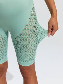 SHEIN Maternity Solid Color High Waist Mesh Shorts - Green - View 9
