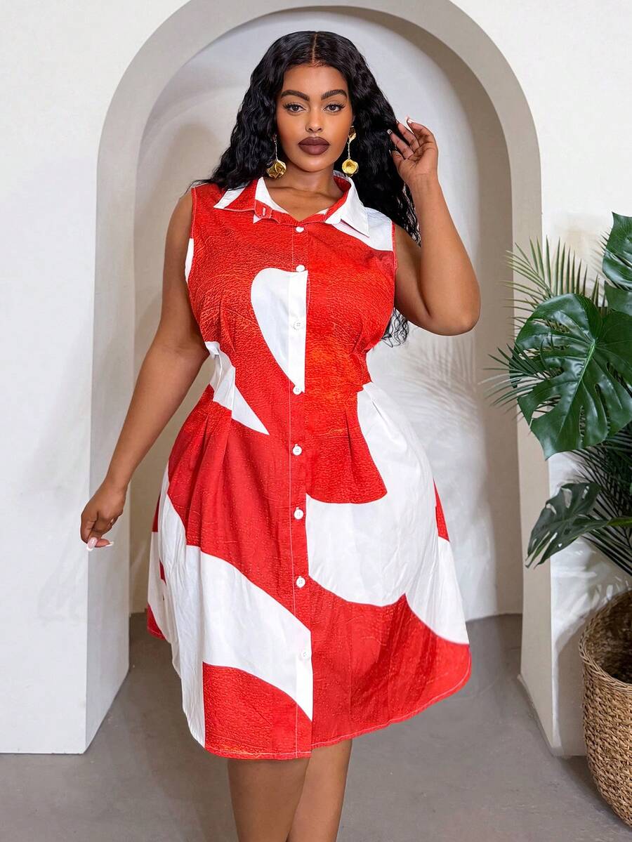 Veslaya 2025 Spring/Summer New Plus Size Women Elegant Commuter Casual Office Sleeveless Cinched Waist Blue & White Striped Woven Shirt Dress